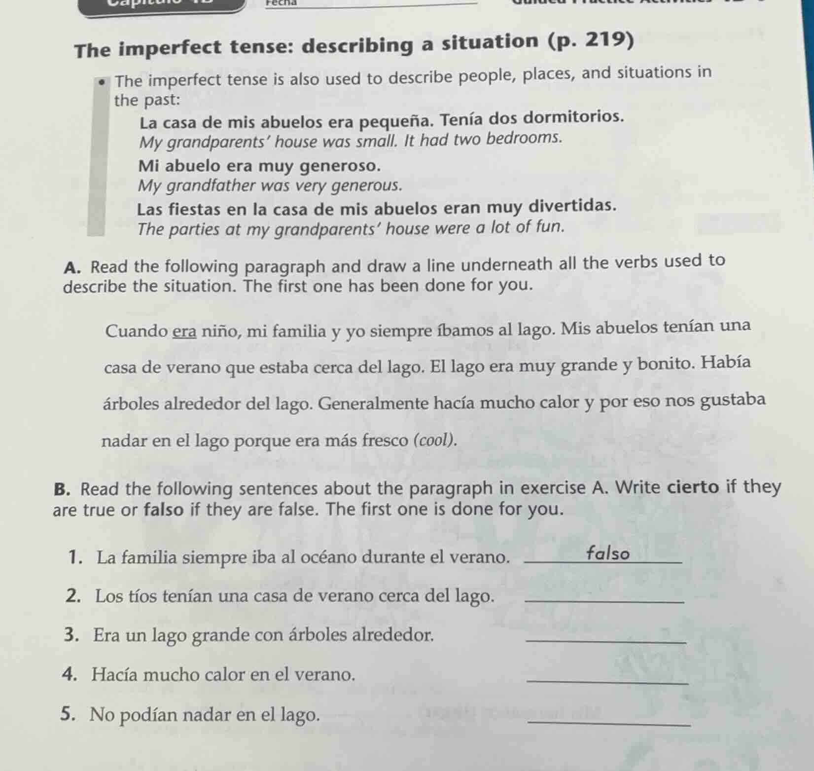 the imperfect tense: describing a situation (p. 219)• the imperfect ten…