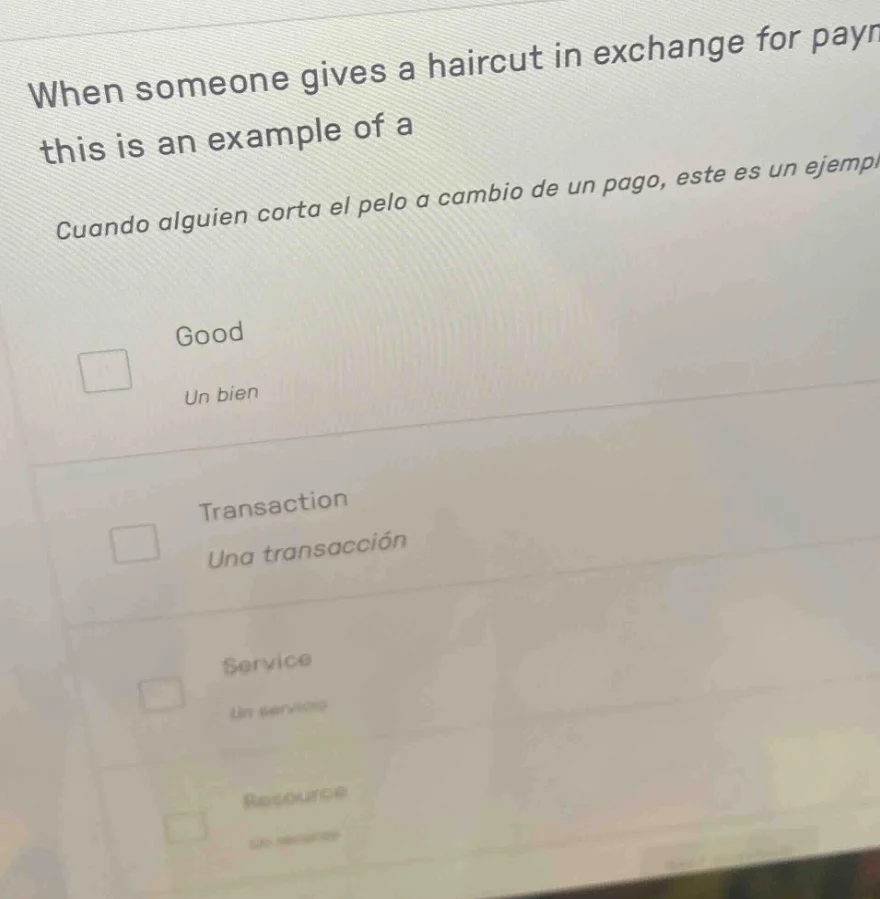 when someone gives a haircut in exchange for paymthis is an example of …