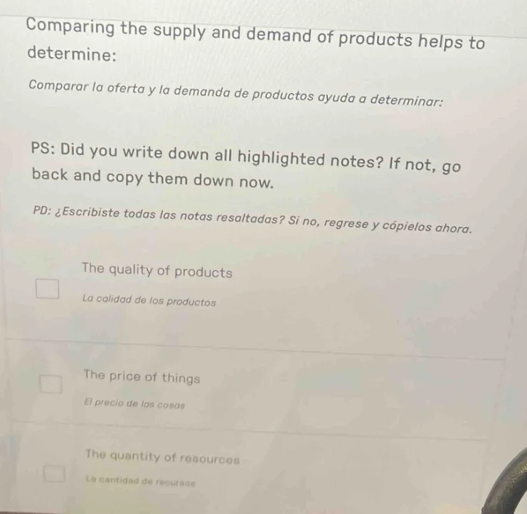 comparing the supply and demand of products helps to determine: compara…