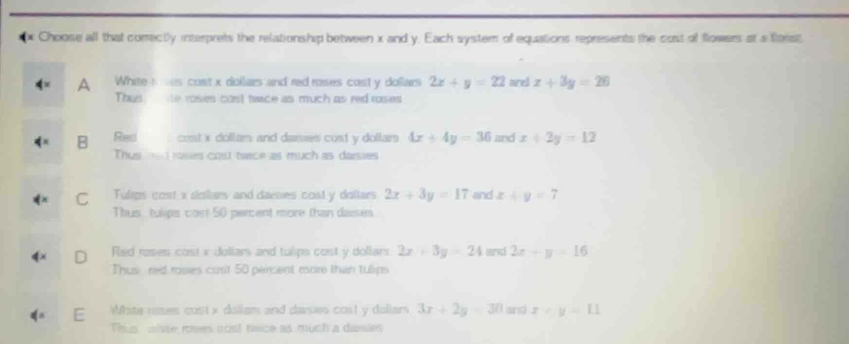 choose all that correctly interprets the relationship between x and y. …