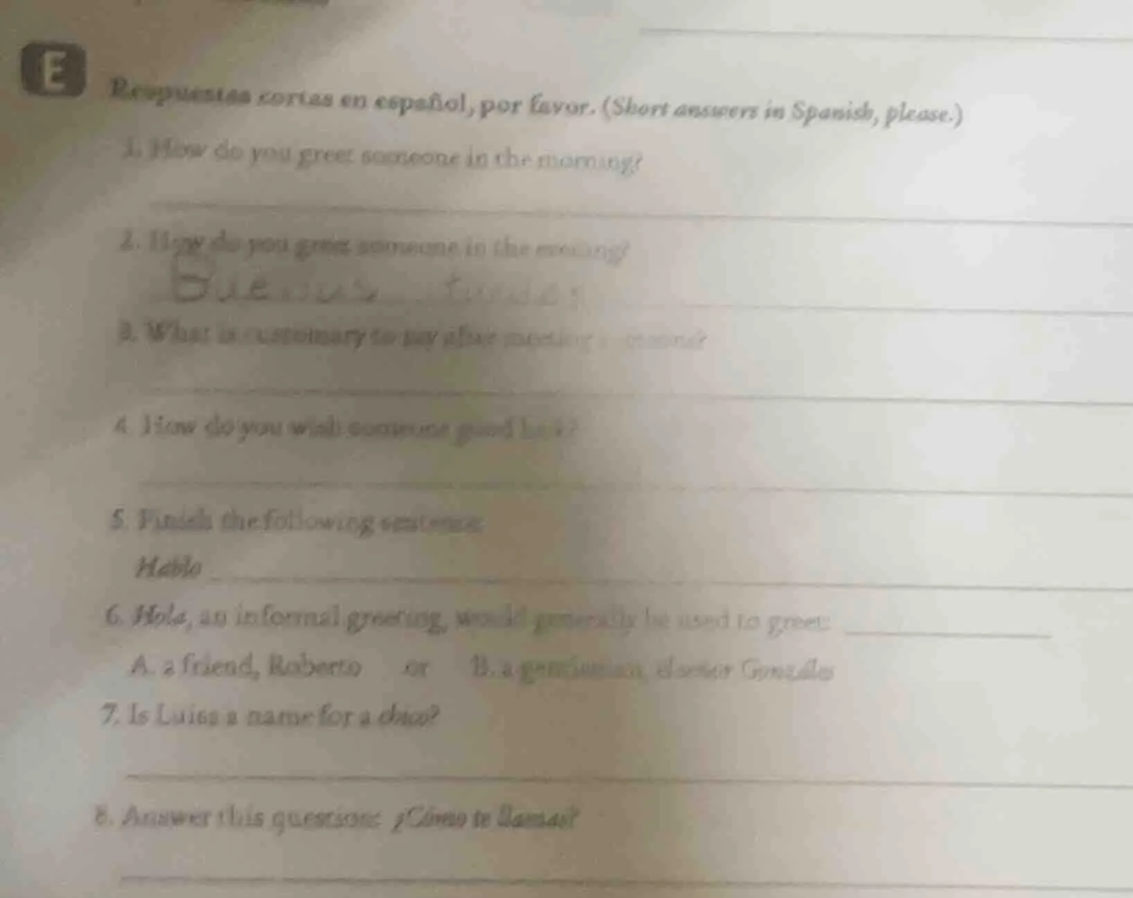 erespuestas cortas en español, por favor. (short answers in spanish, pl…