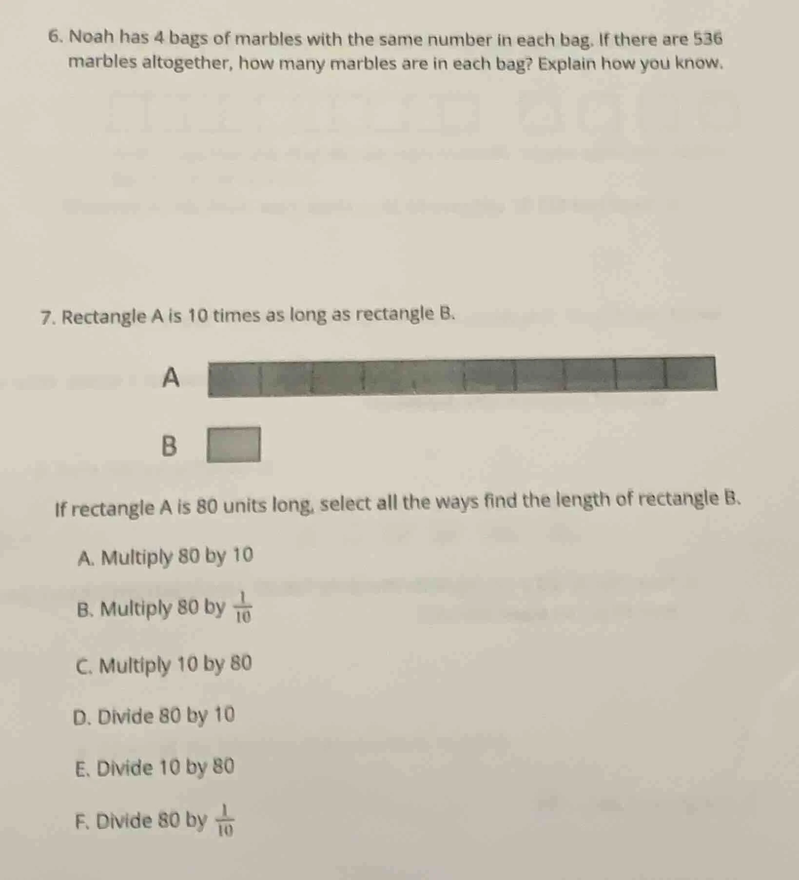 6. noah has 4 bags of marbles with the same number in each bag. if ther…