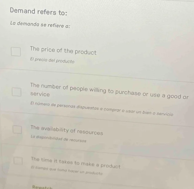 demand refers to: la demanda se refiere a: the price of the product el …
