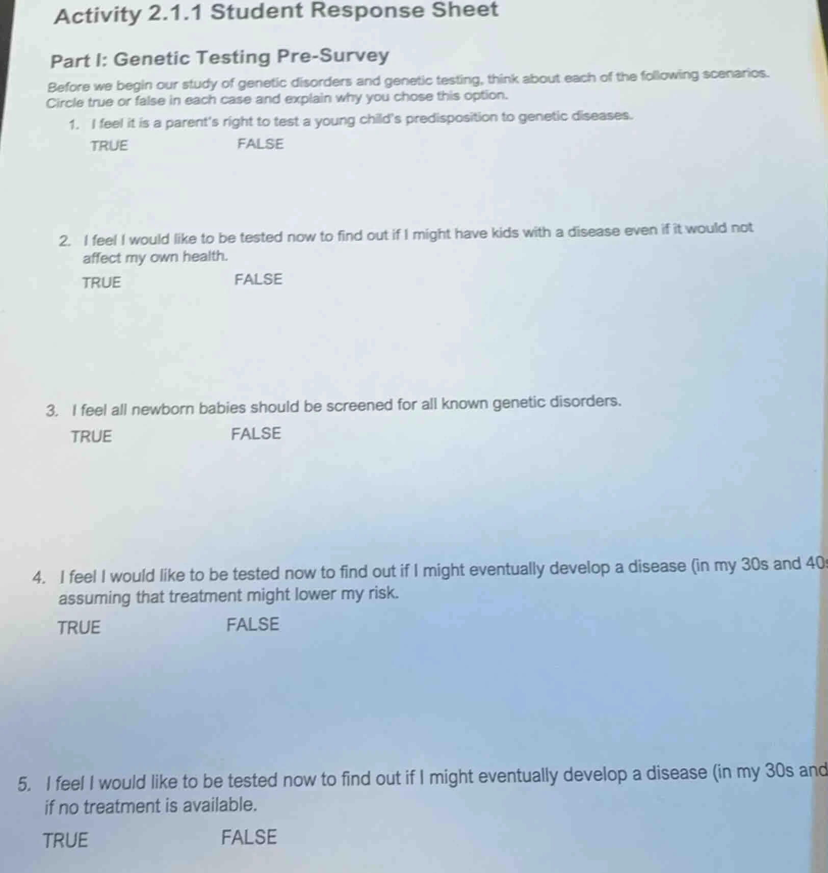 activity 2.1.1 student response sheet part i: genetic testing pre-surve…