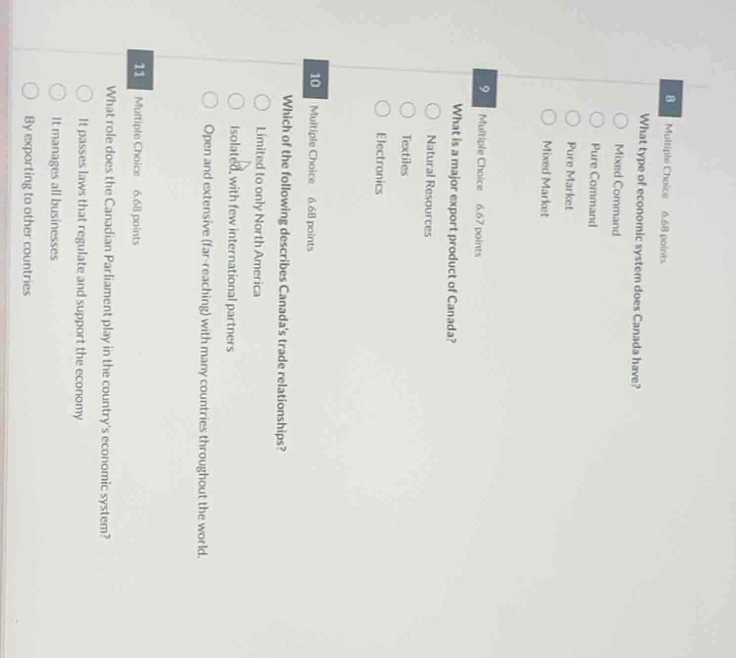 8 multiple choice 6.68 points what type of economic system does canada …