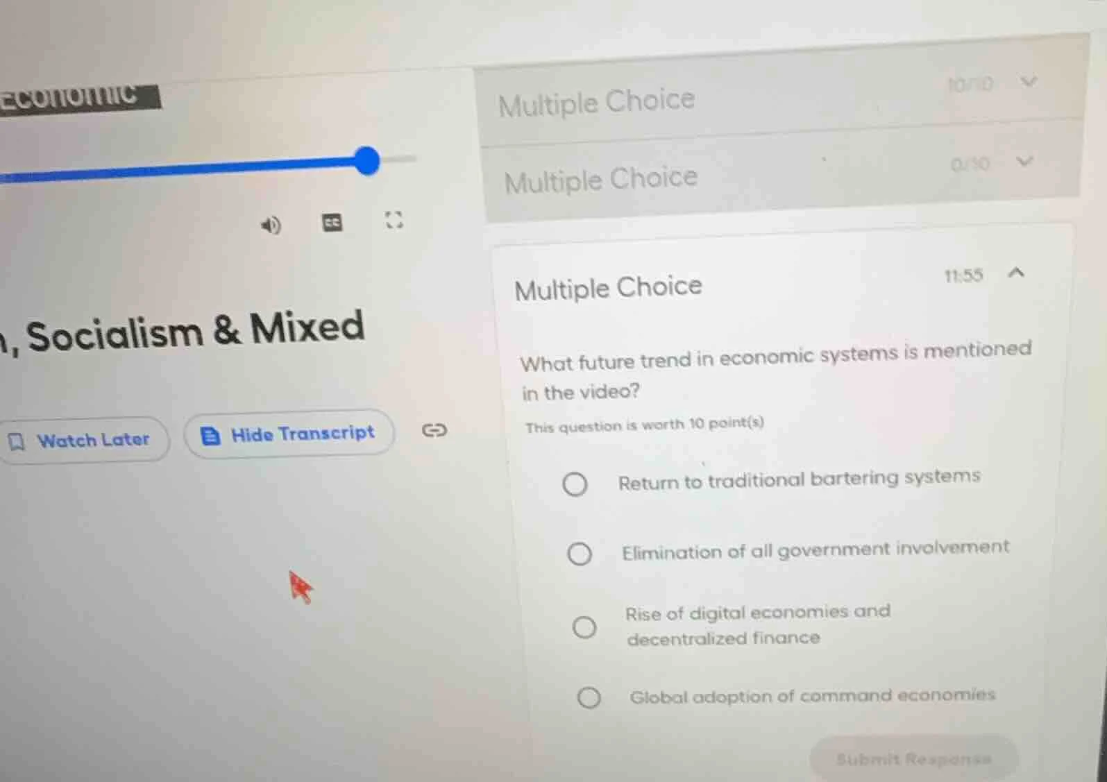 economic , socialism & mixed watch later hide transcript multiple choic…