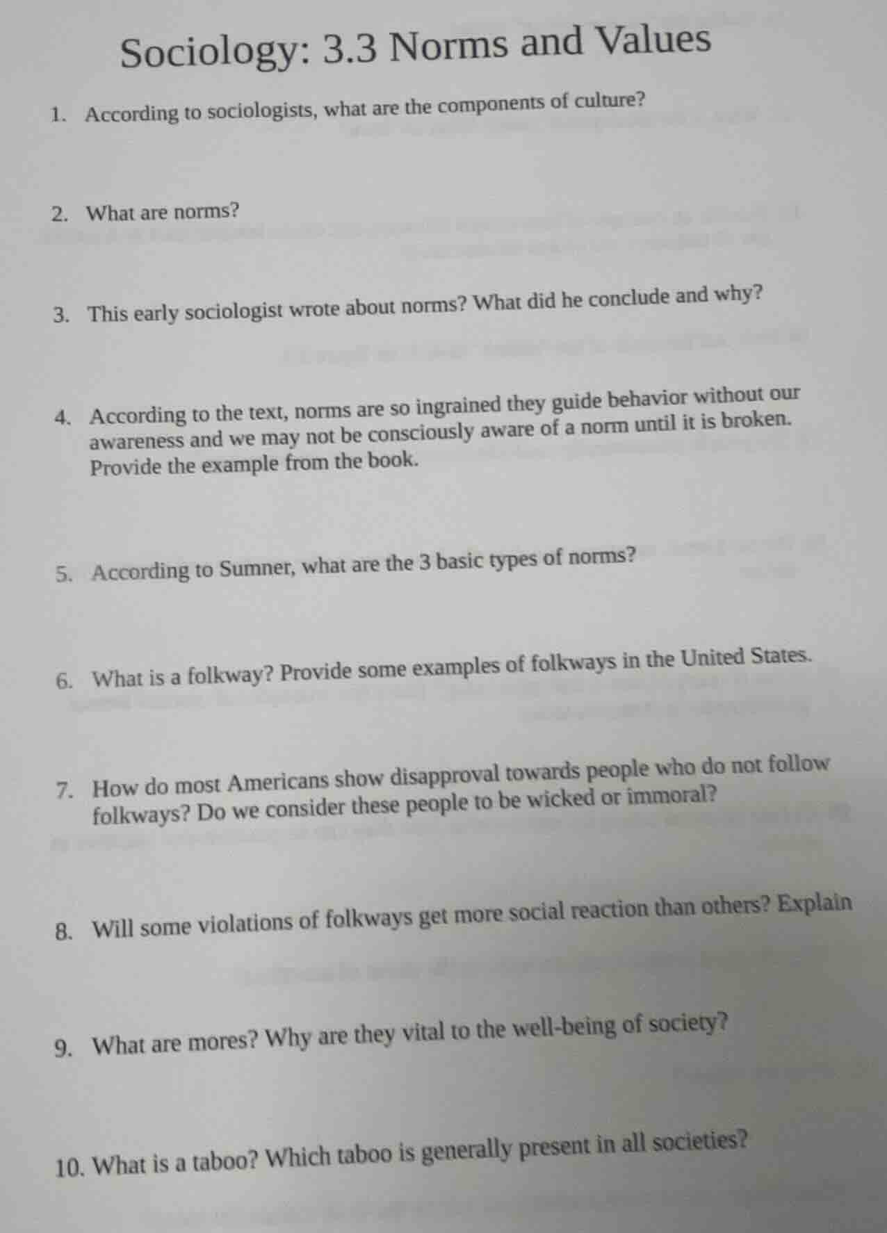 sociology: 3.3 norms and values 1. according to sociologists, what are …