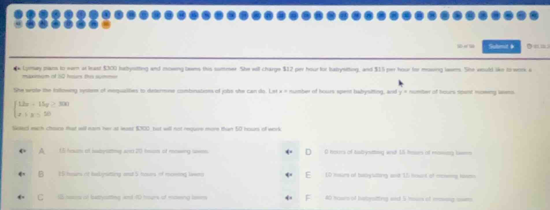 lynnsey plans to earn at least $300 babysitting and mowing lawns this s…