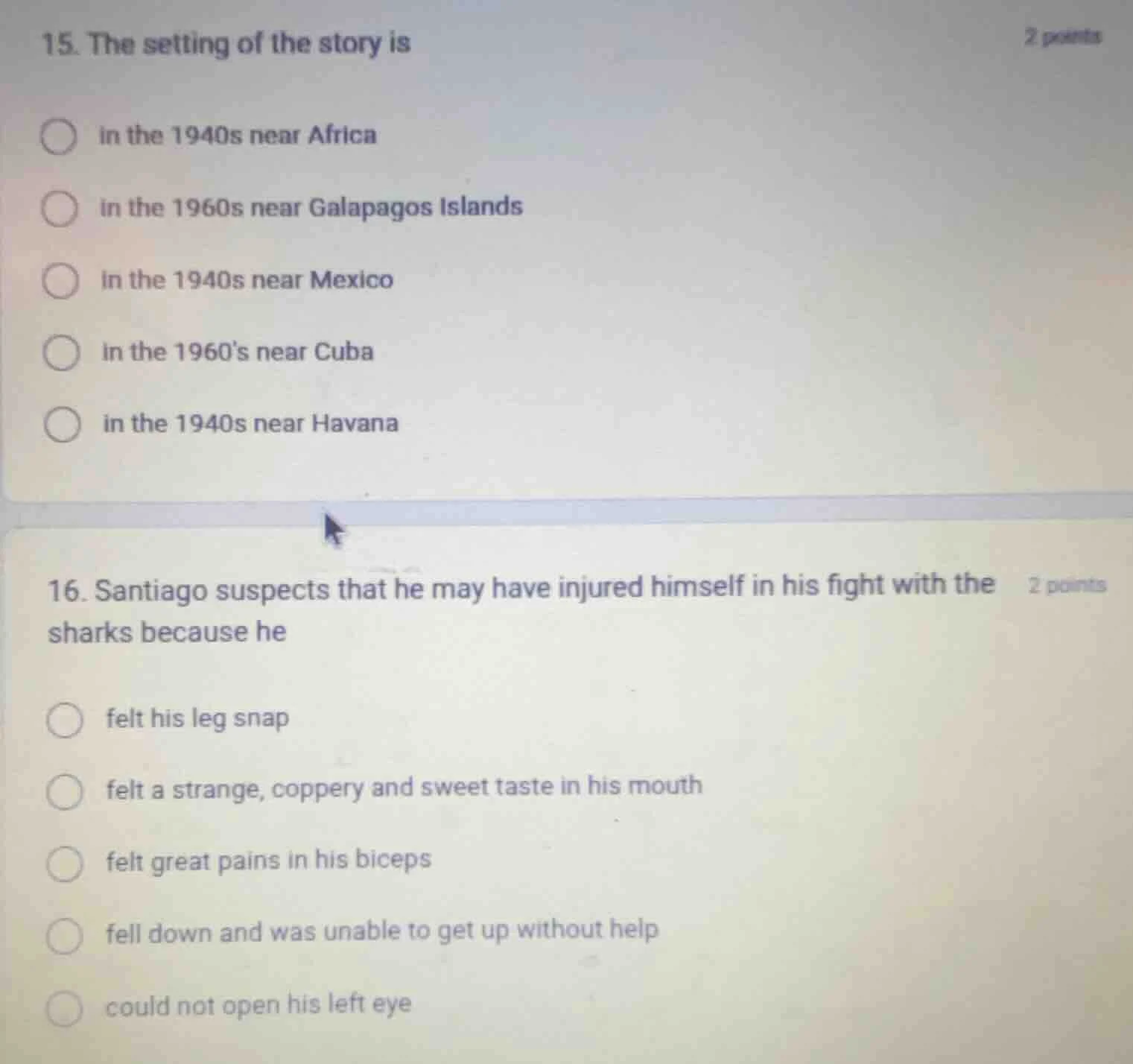 15. the setting of the story is2 pointsin the 1940s near africain the 1…