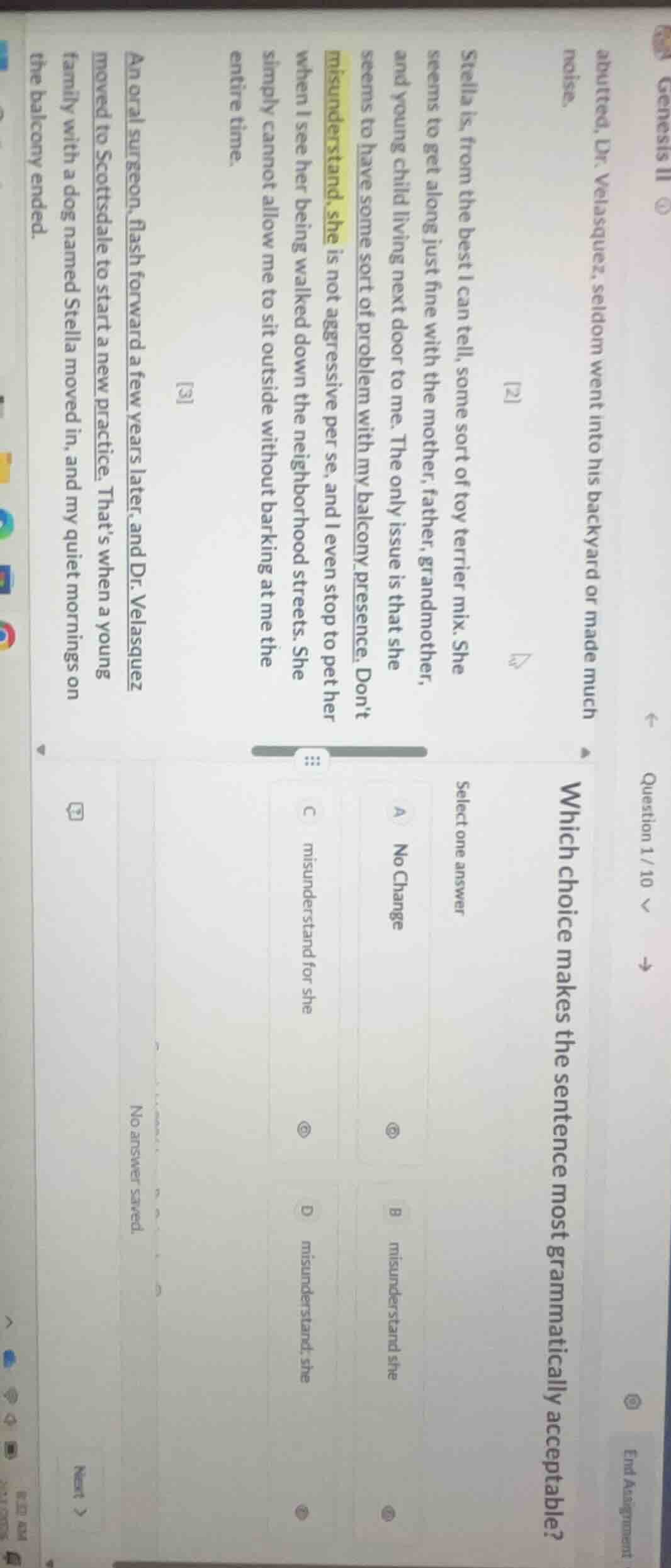 question 1/10abutted, dr. velasquez, seldom went into his backyard or m…