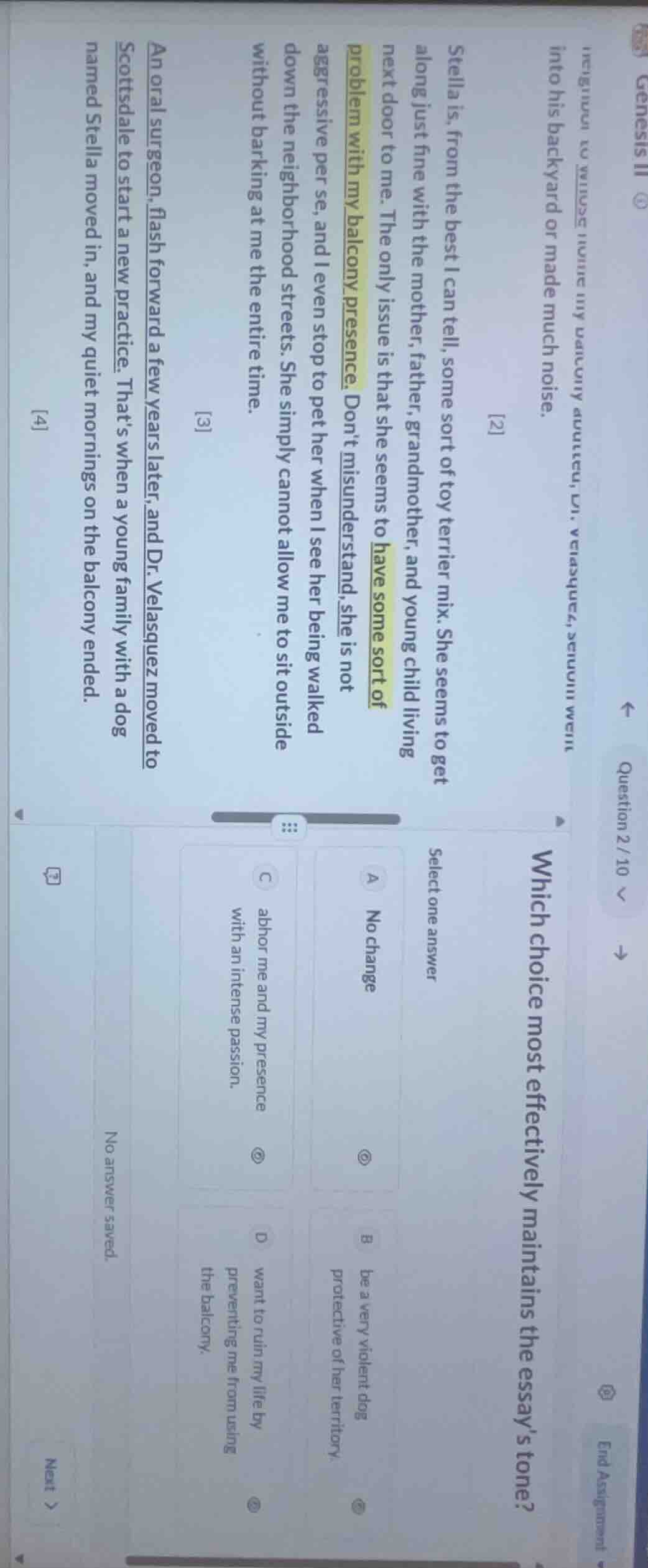 genesis iiquestion 2/10neighbor to whose home my balcony adjoined, dr. …