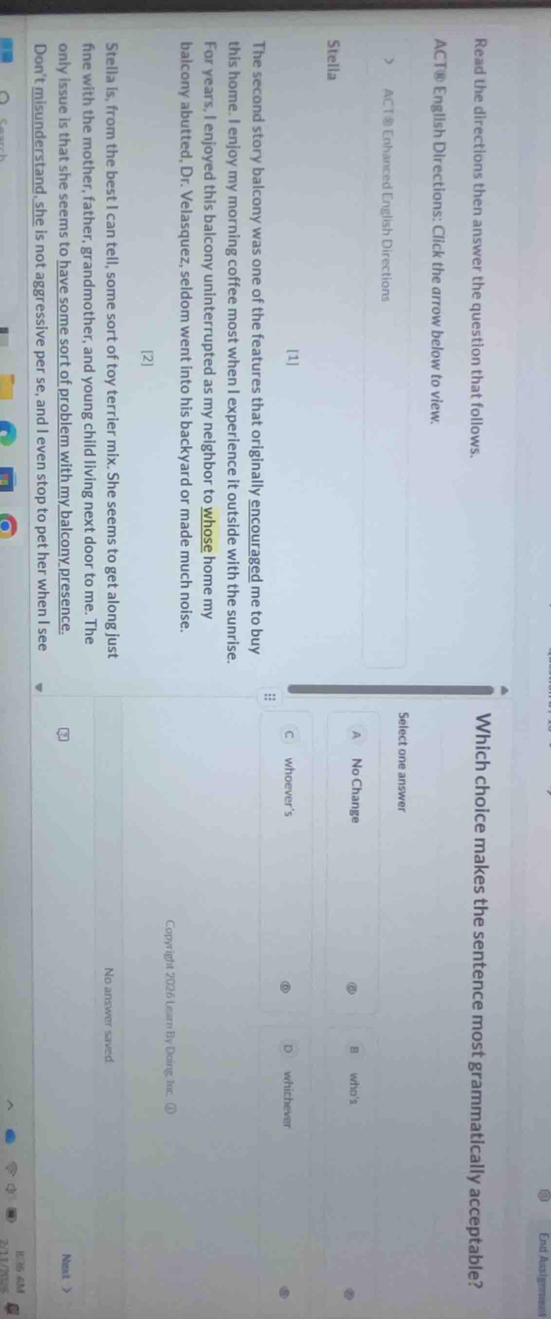 read the directions then answer the question that follows. act® english…