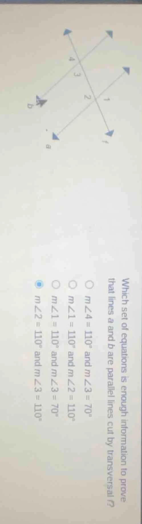 which set of equations is enough information to prove that lines a and …