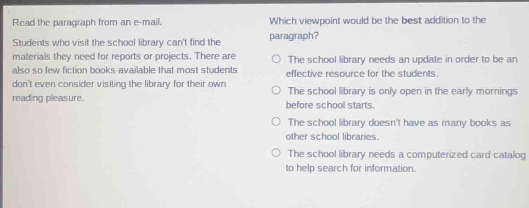 read the paragraph from an e-mail. students who visit the school librar…