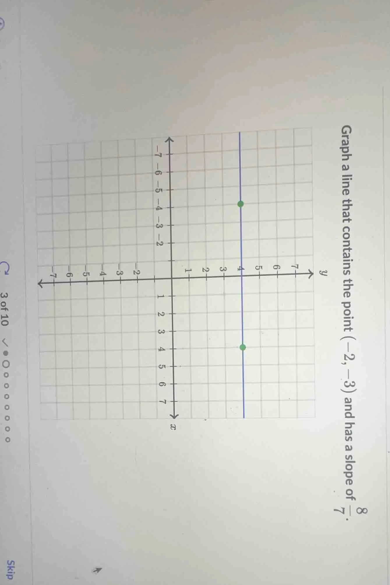 graph a line that contains the point $(-2, -3)$ and has a slope of $\fr…