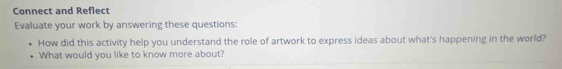 connect and reflect evaluate your work by answering these questions: • …