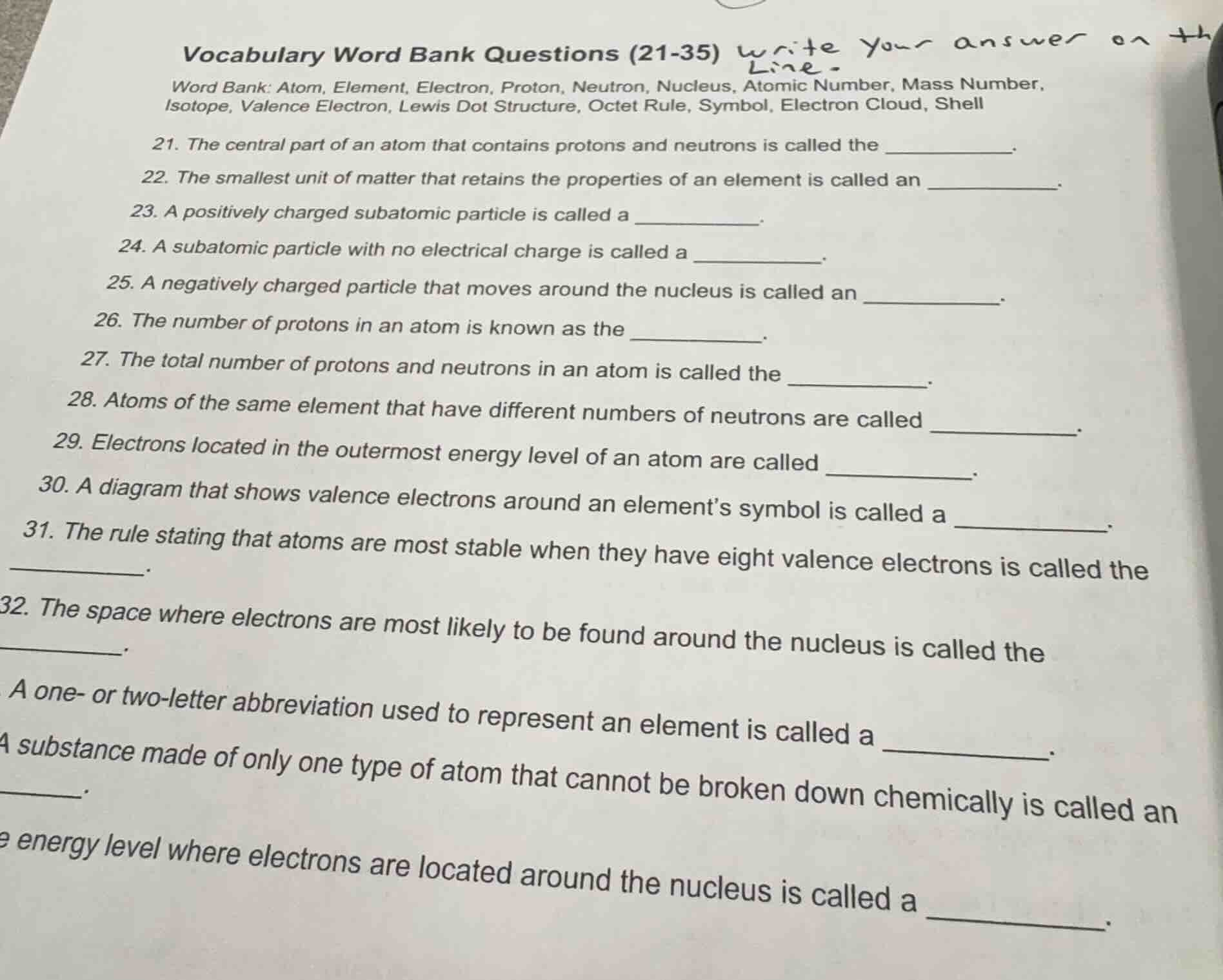 vocabulary word bank questions (21-35) write your answer on the line.wo…