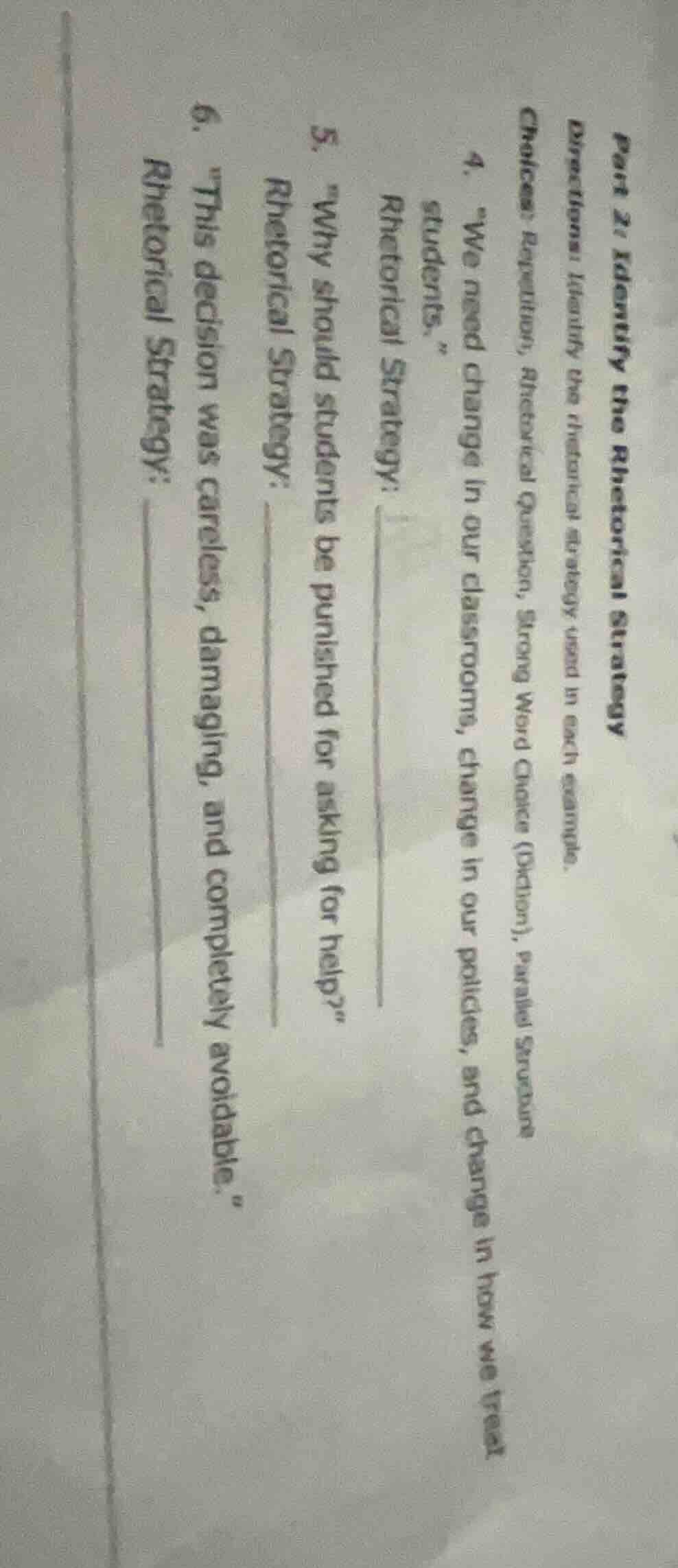 part 2: identify the rhetorical strategy directions: identify the rheto…
