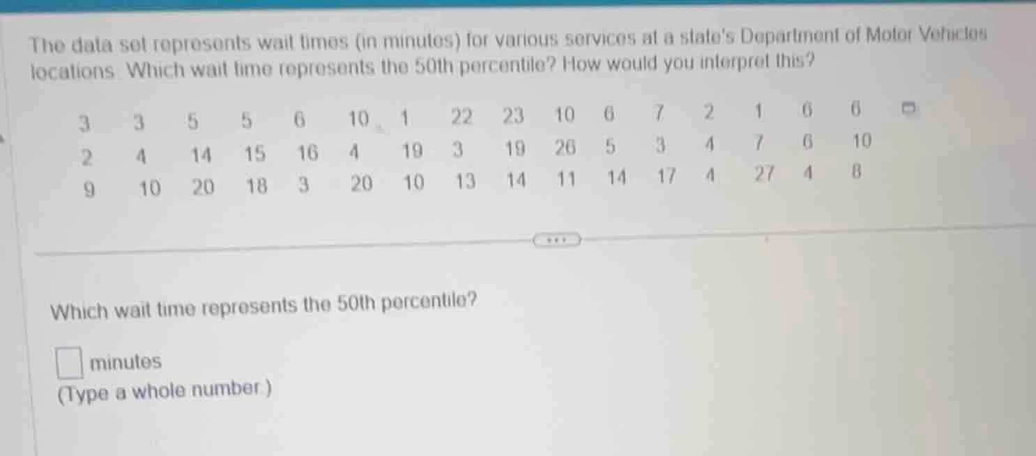 the data set represents wait times (in minutes) for various services at…