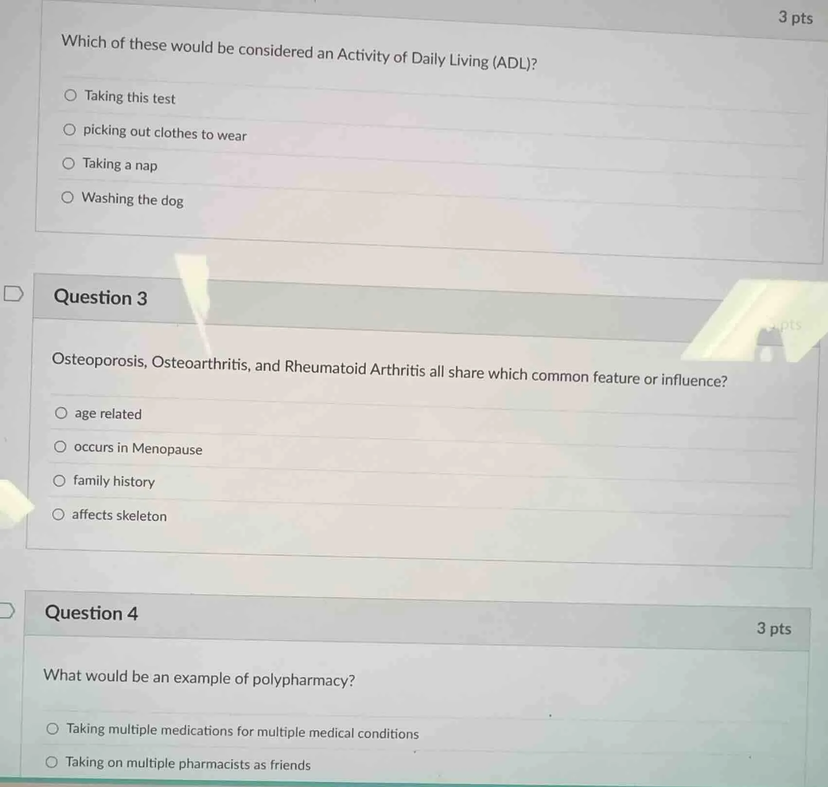 3 pts which of these would be considered an activity of daily living (a…