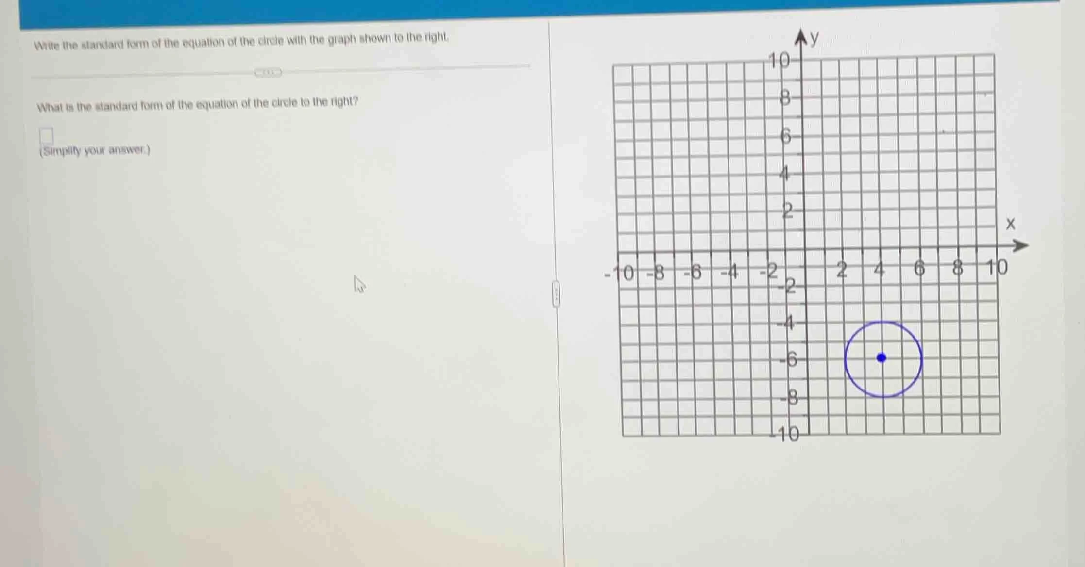 write the standard form of the equation of the circle with the graph sh…