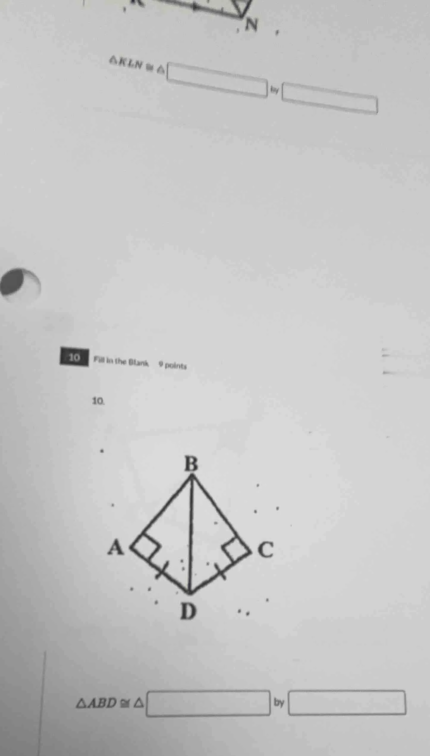 $\triangle kln cong \triangle square$ by $square$ 10 fill in the blank …