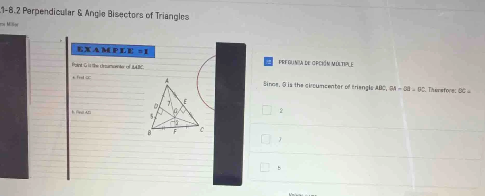 1-8.2 perpendicular & angle bisectors of trianglesrvi millerexample = 1…