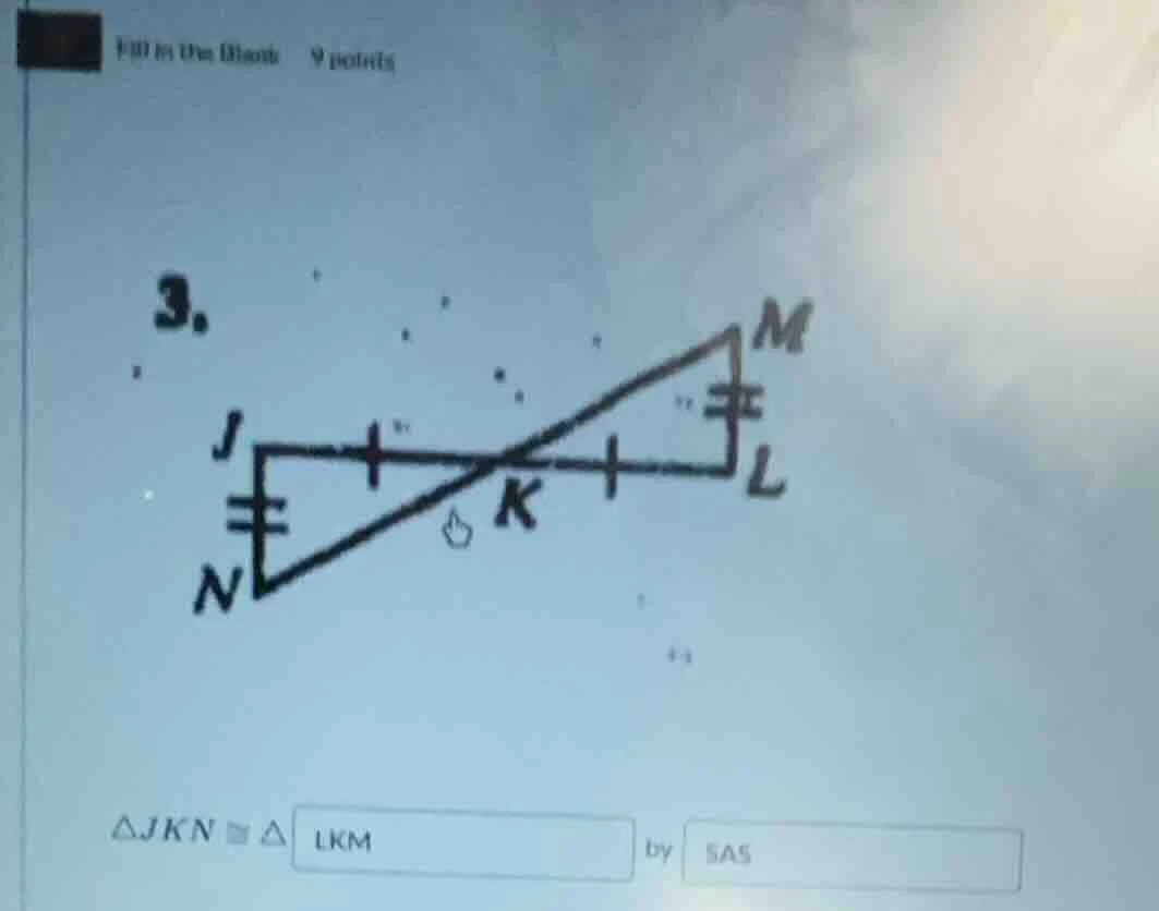 3. $\triangle jkn cong \triangle$ lkm by sas