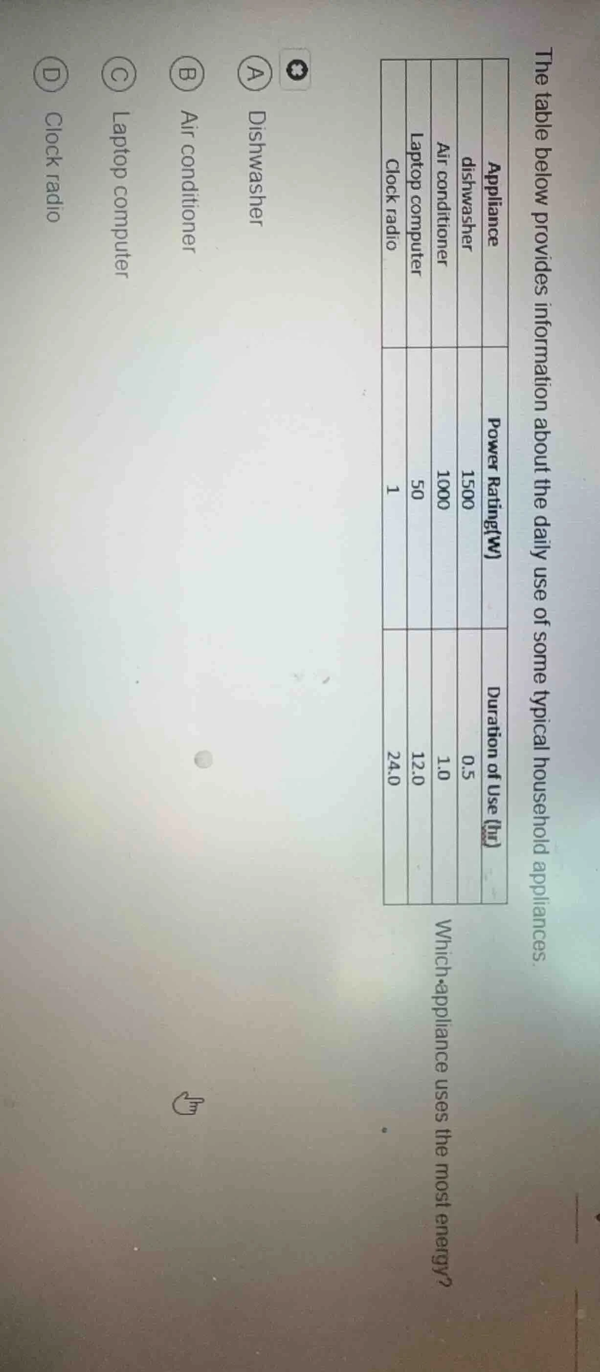 the table below provides information about the daily use of some typica…
