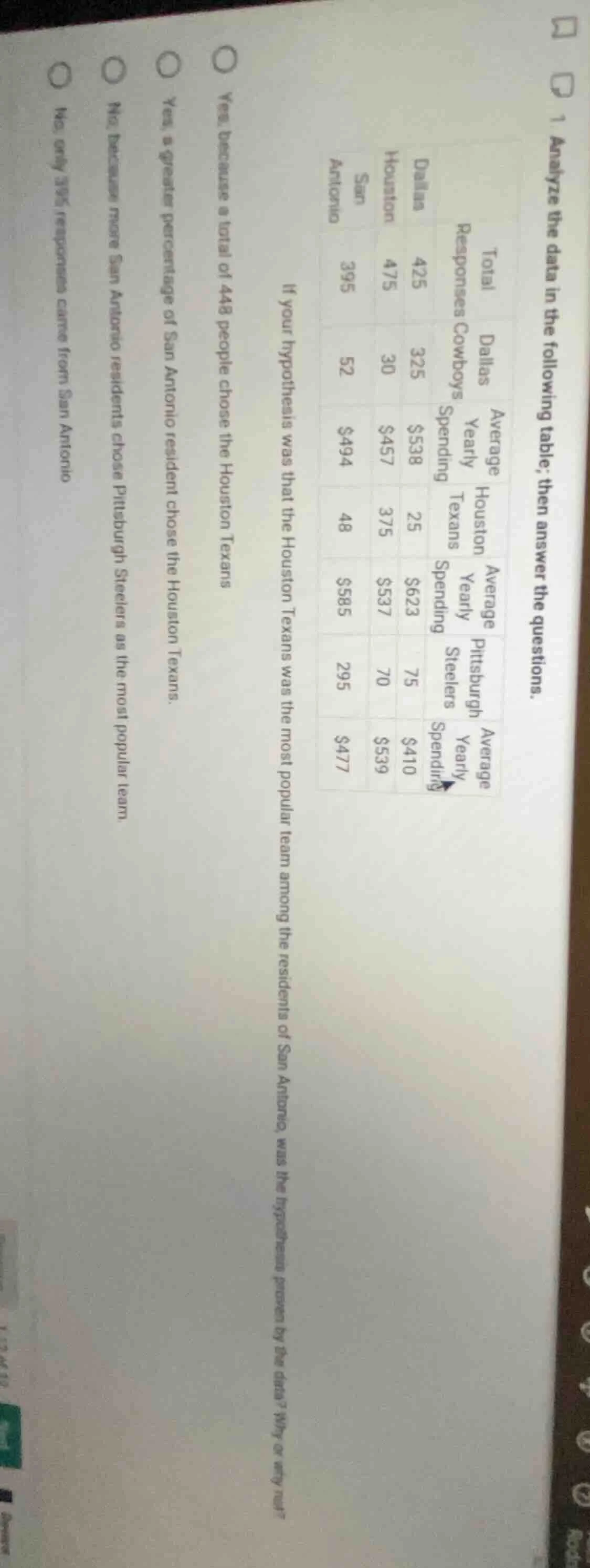1. analyze the data in the following table; then answer the questions.|…
