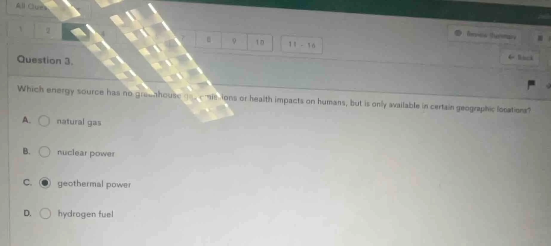 question 3. which energy source has no greenhouse gas emissions or heal…