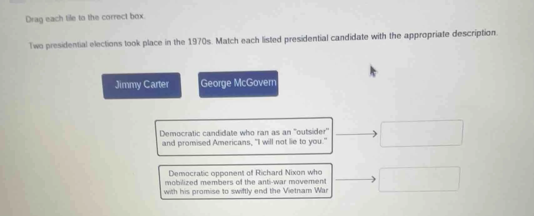 drag each tile to the correct box. two presidential elections took plac…