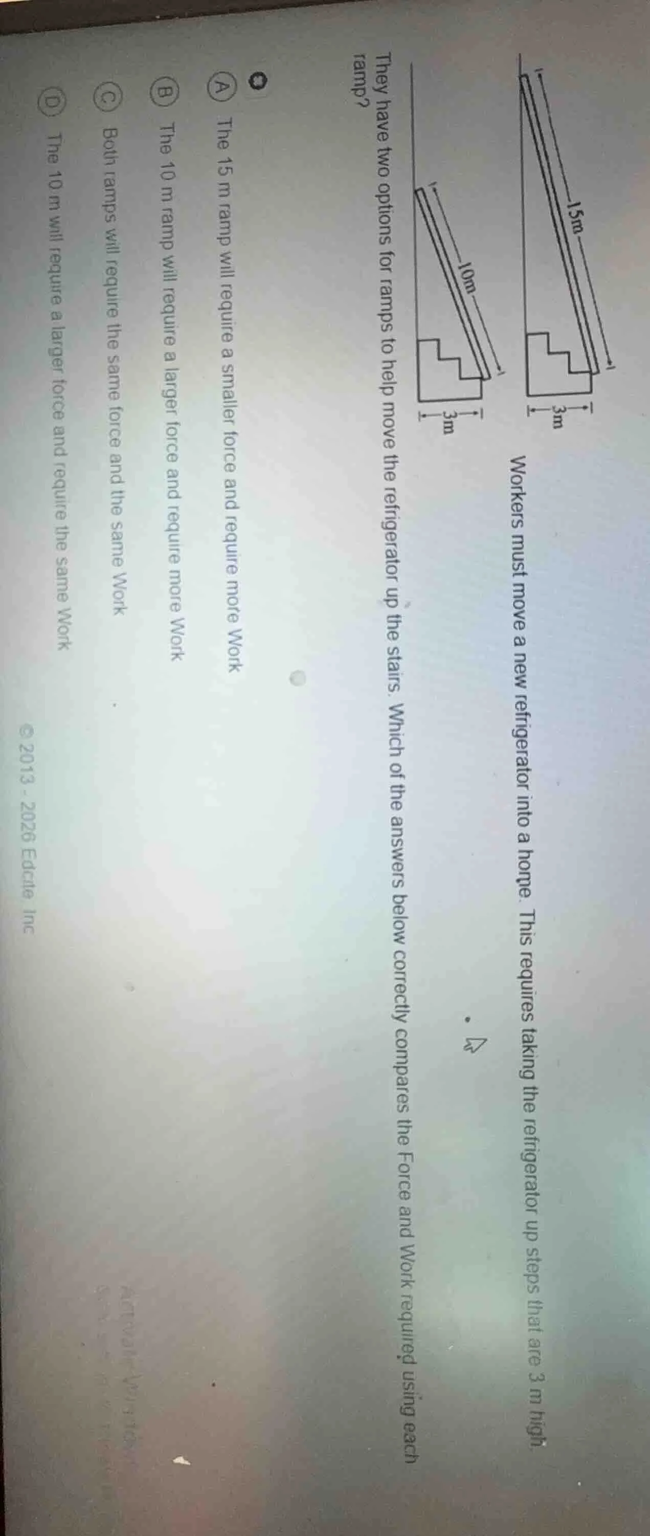 workers must move a new refrigerator into a home. this requires taking …