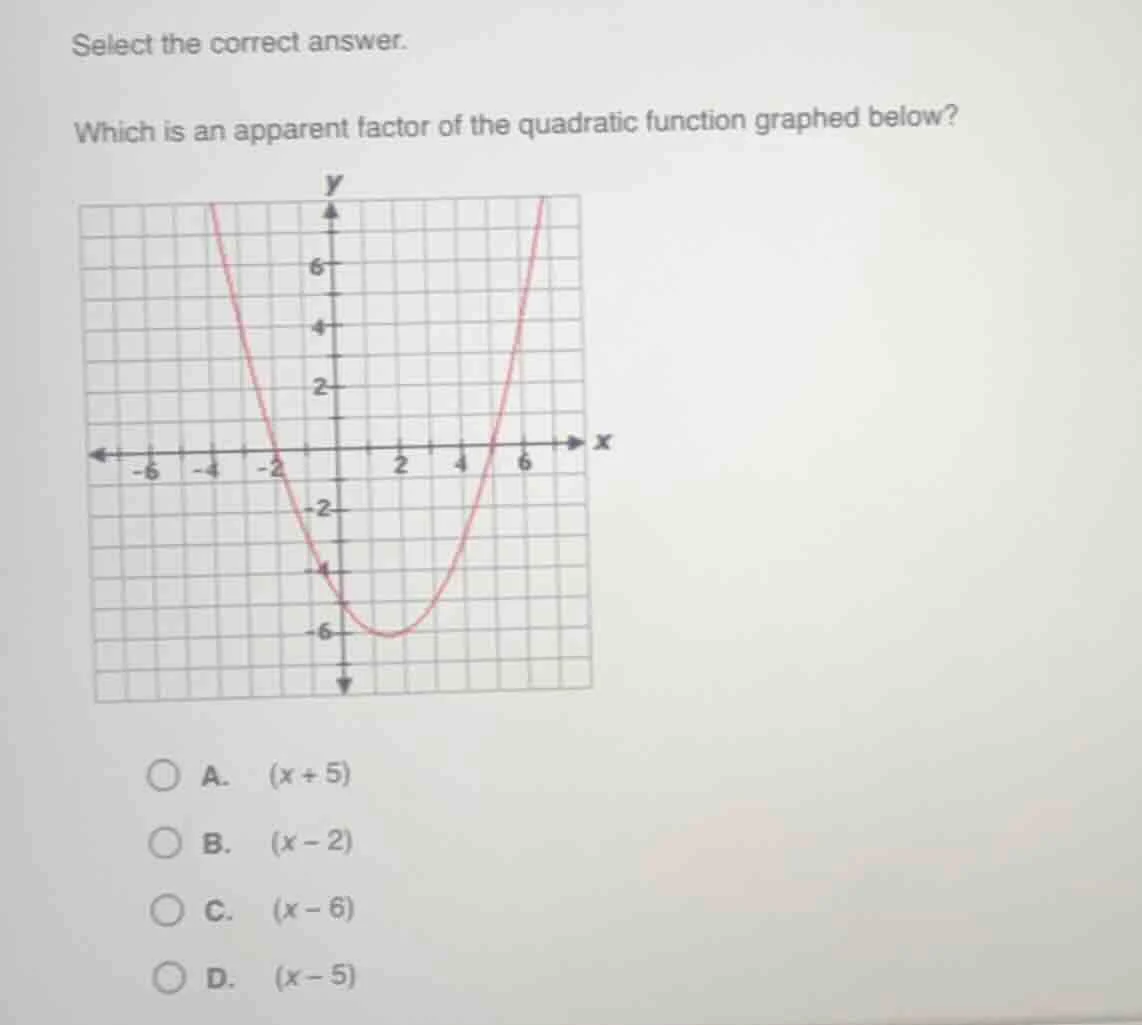 select the correct answer. which is an apparent factor of the quadratic…
