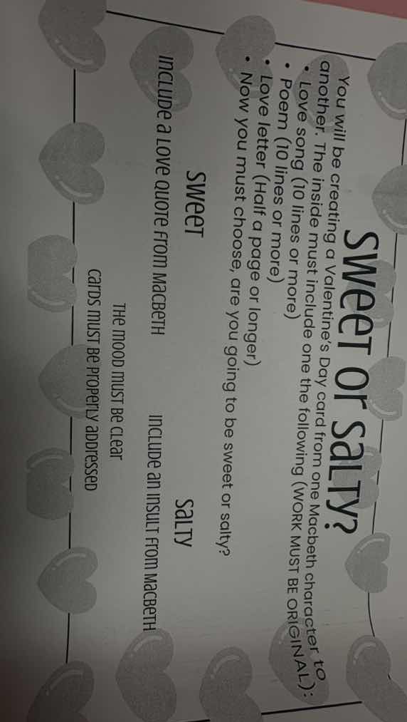 sweet or salty?you will be creating a valentines day card from one macb…