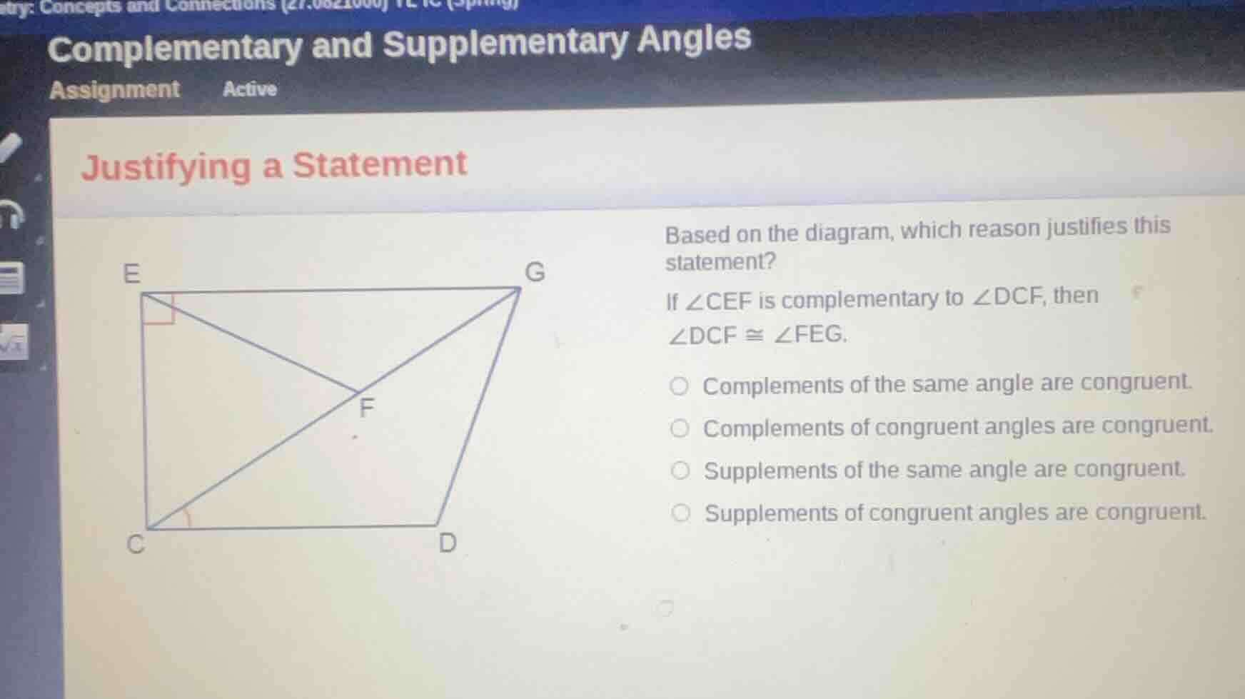 complementary and supplementary angles assignment active justifying a s…