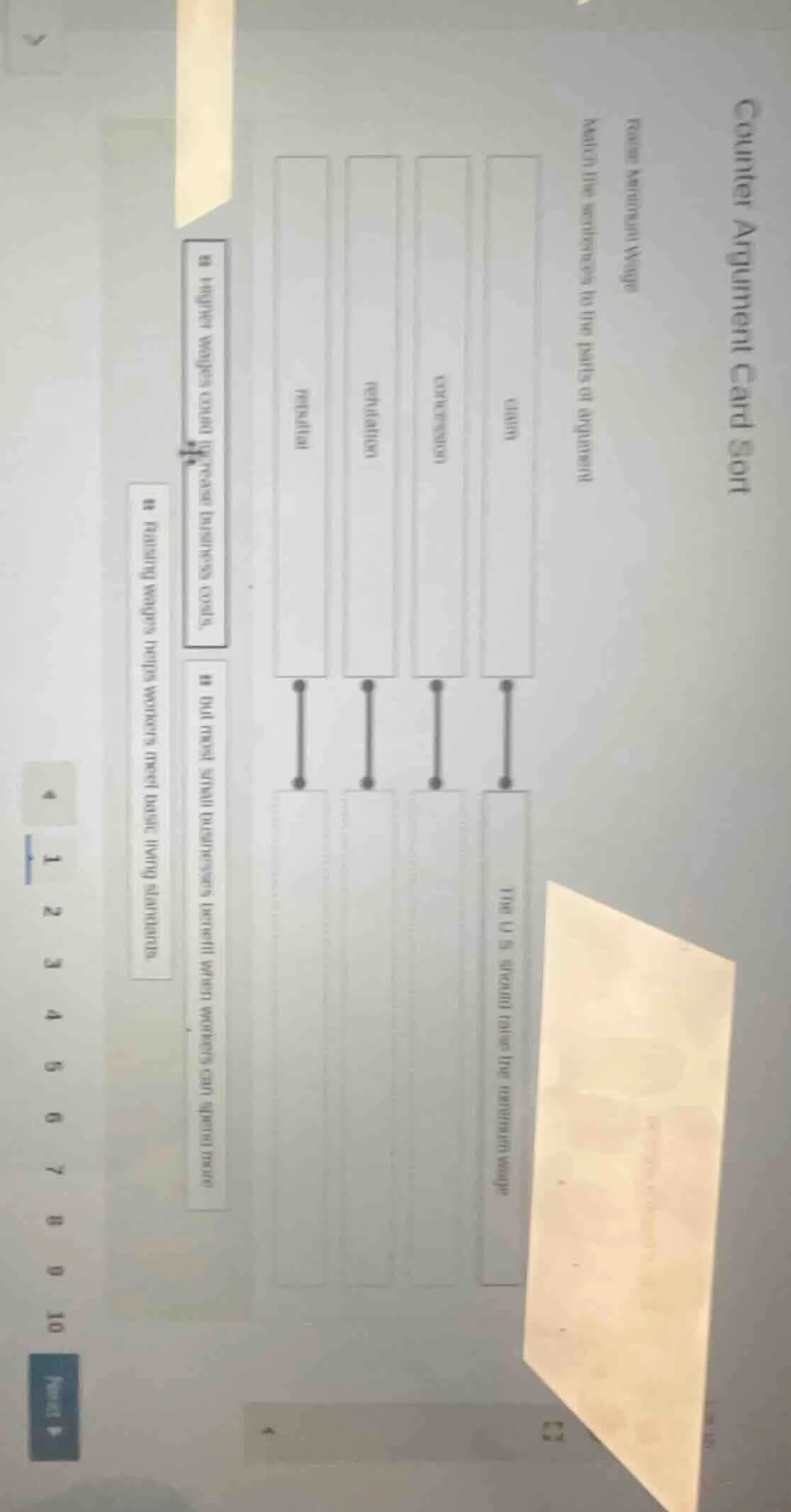 counter argument card sort raise minimum wage match the sentences to th…