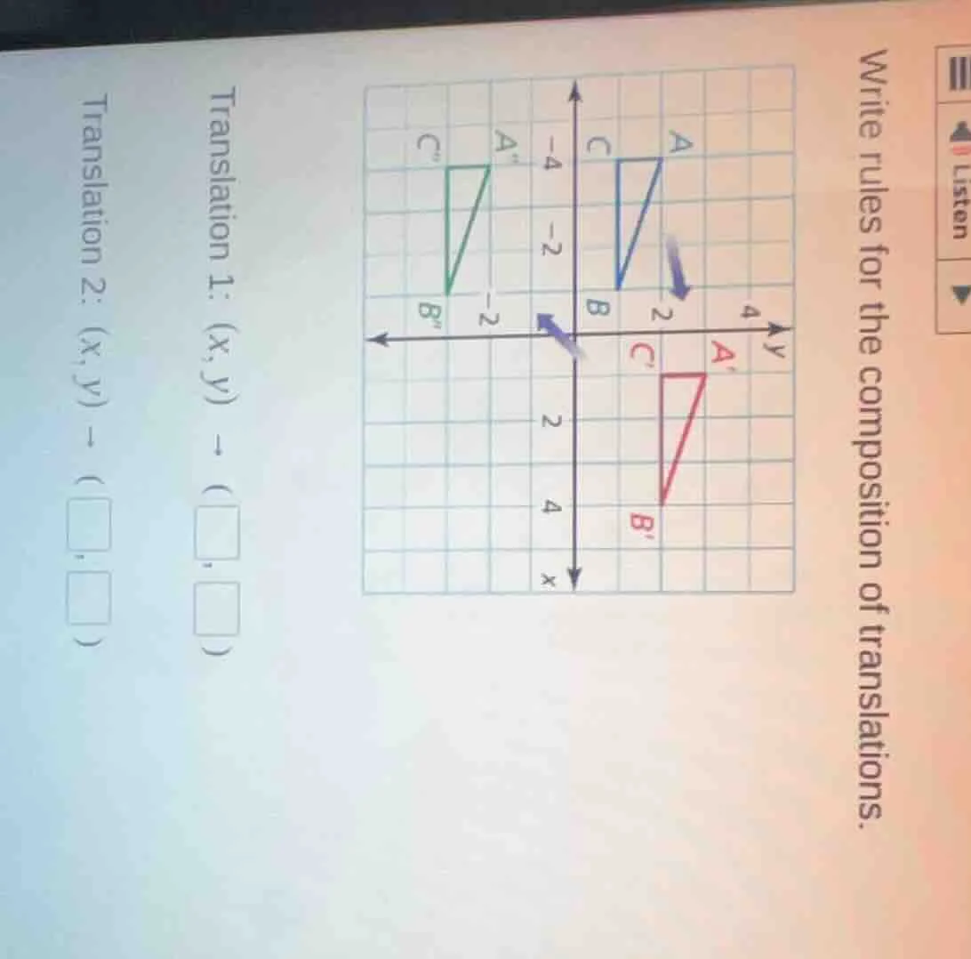 write rules for the composition of translations. translation 1: $(x, y)…