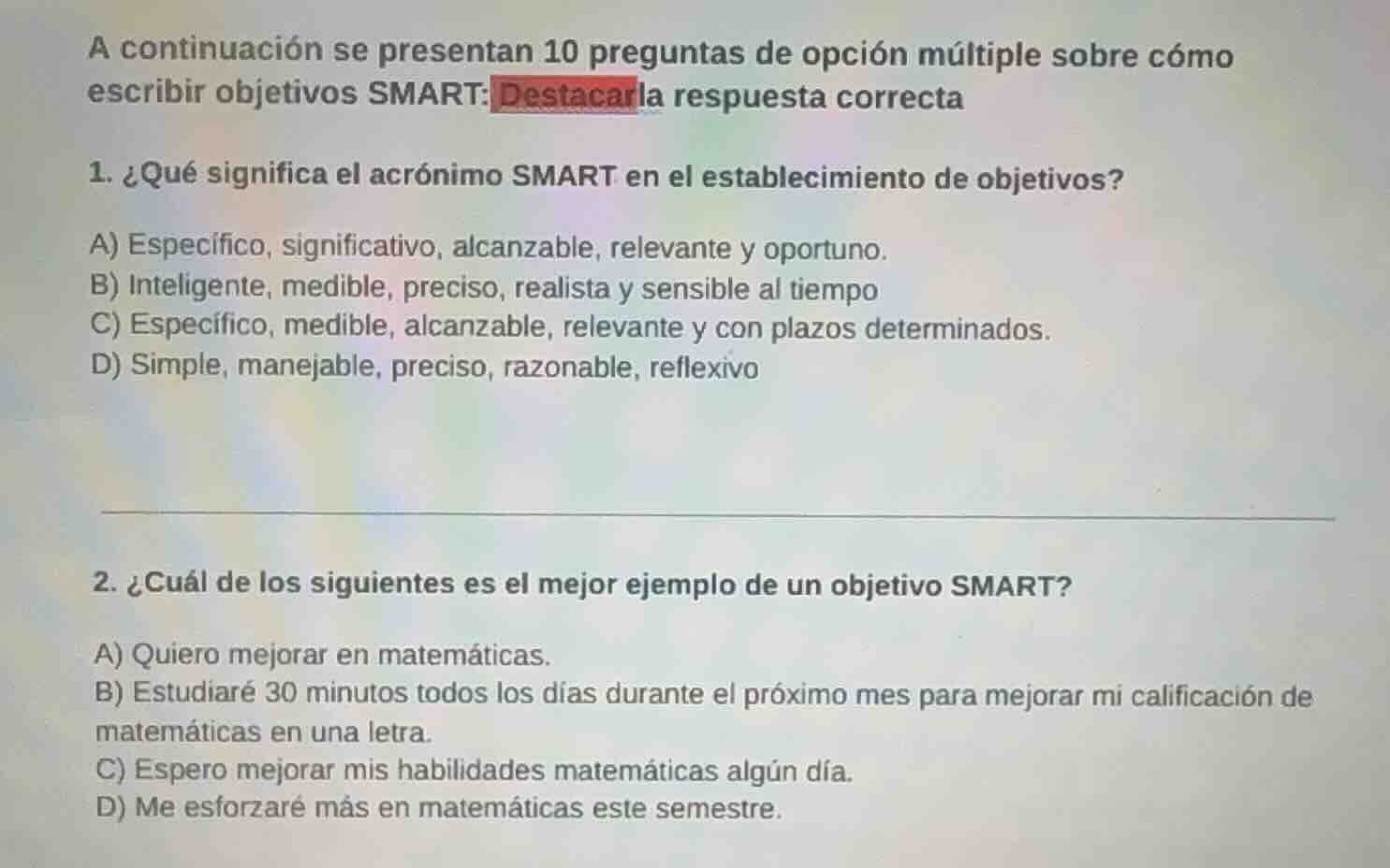 a continuación se presentan 10 preguntas de opción múltiple sobre cómo …