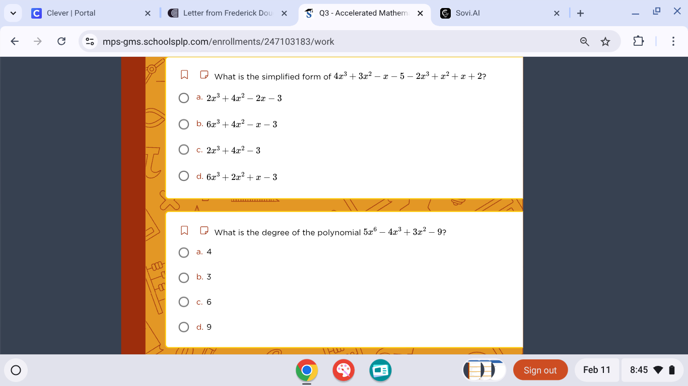 1. what is the simplified form of $4x^3 + 3x^2 - x - 5 - 2x^3 + x^2 + x…