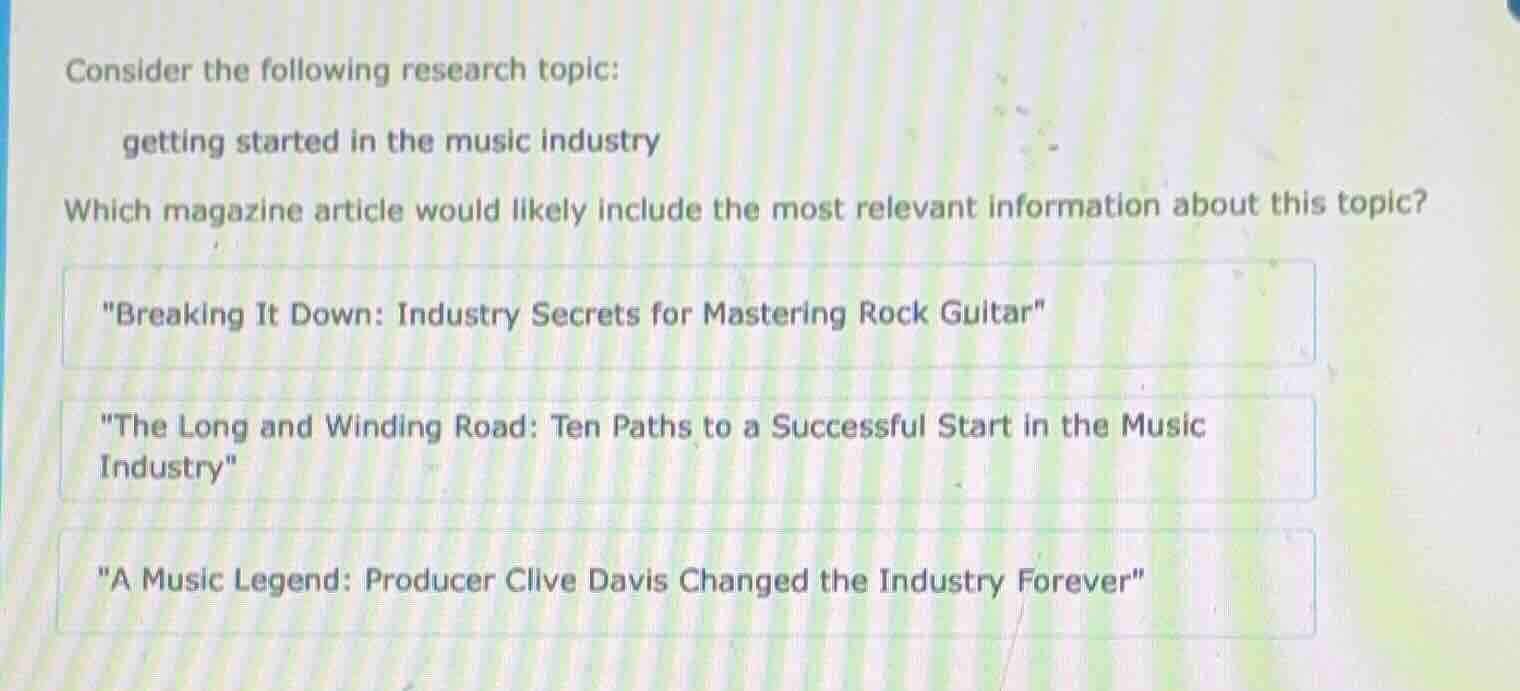 consider the following research topic: getting started in the music ind…