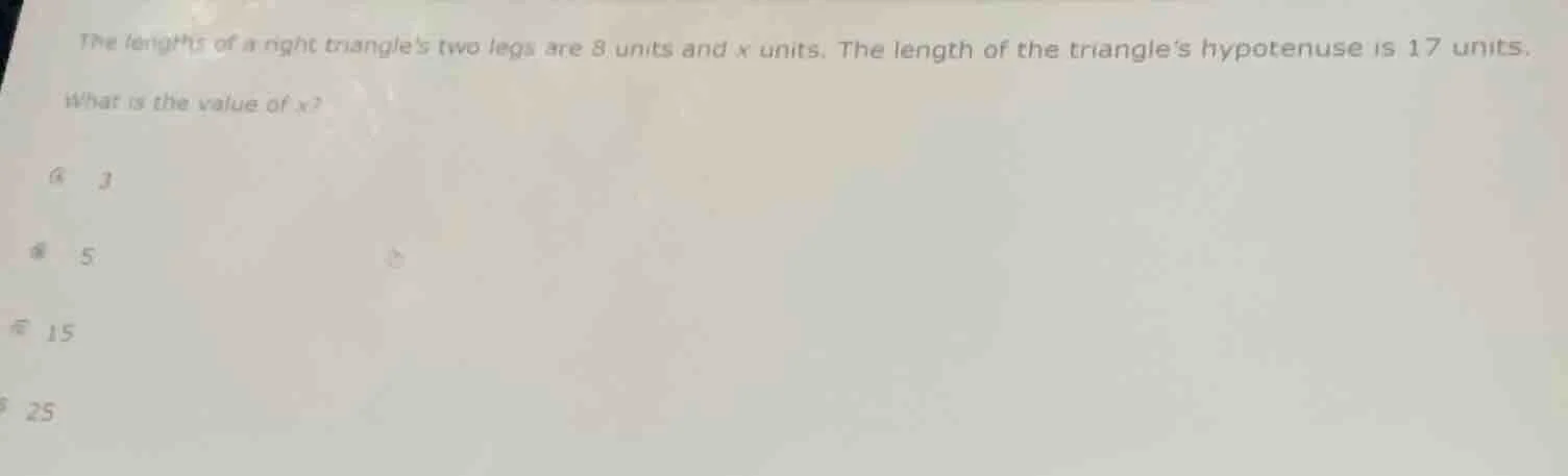 the lengths of a right triangles two legs are 8 units and x units. the …