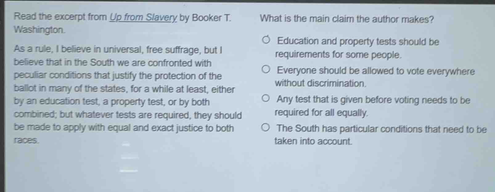 read the excerpt from up from slavery by booker t. washington. as a rul…