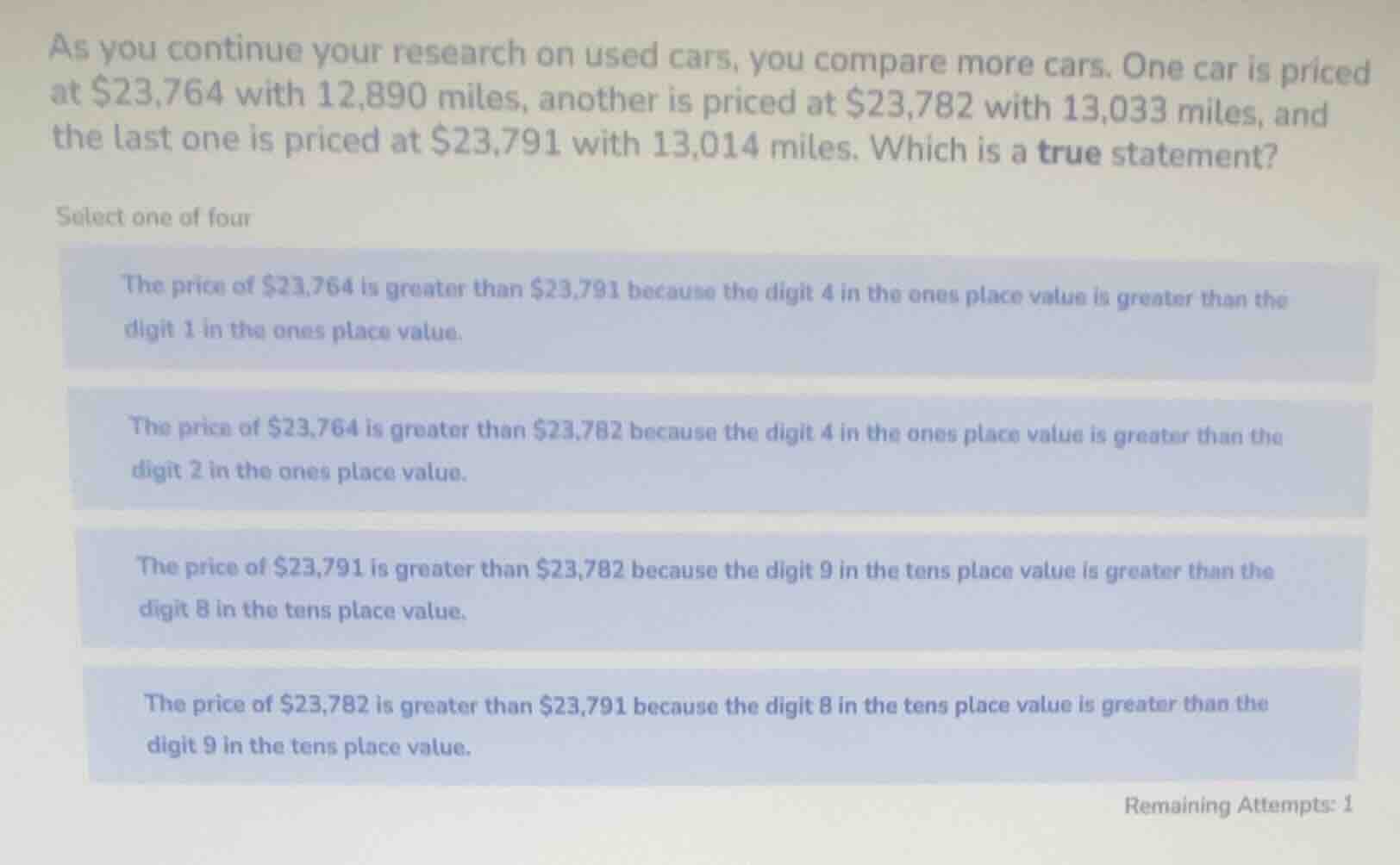 as you continue your research on used cars, you compare more cars. one …