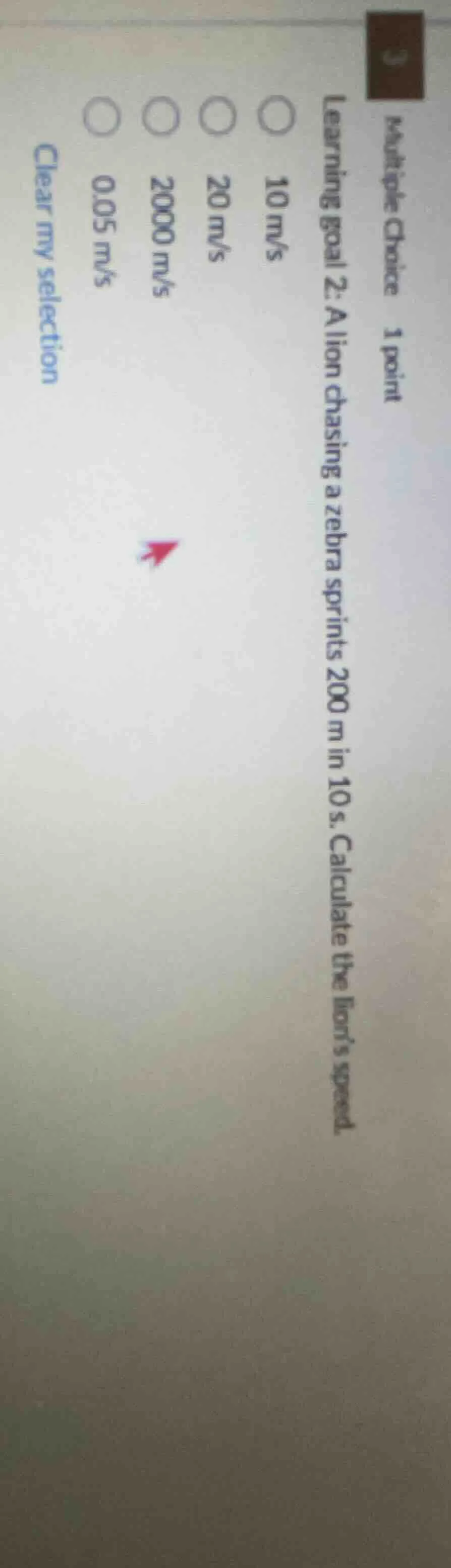 multiple choice 1 point learning goal 2: a lion chasing a zebra sprints…