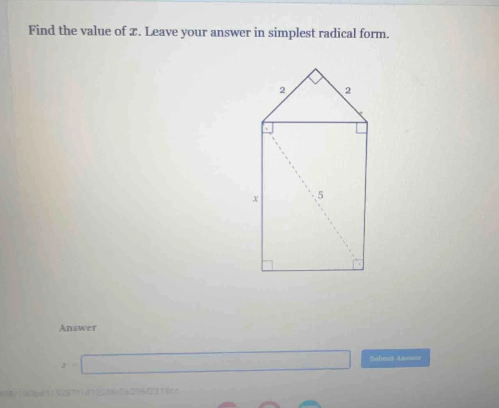find the value of $x$. leave your answer in simplest radical form. answ…