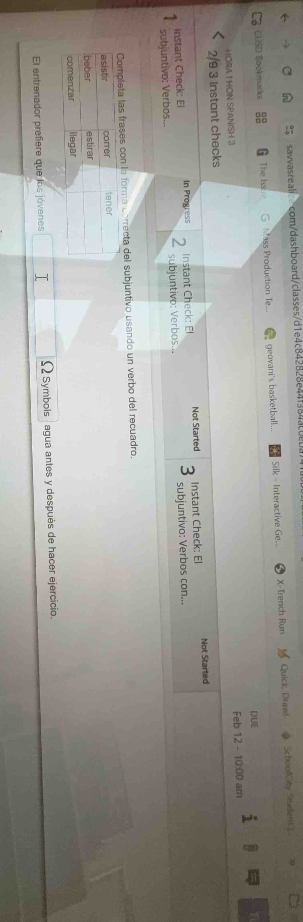 hora 1 hon spanish 3 < 2/9 3 instant checks 1 instant check: el subjunt…