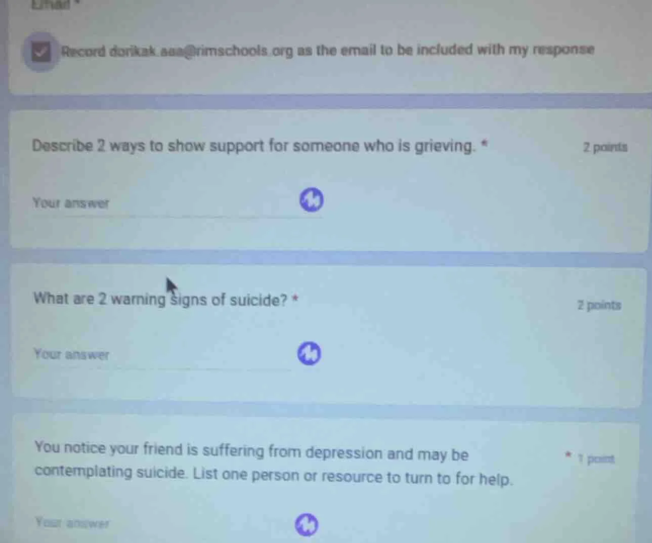 record dorikak.aaa@rimschools.org as the email to be included with my r…