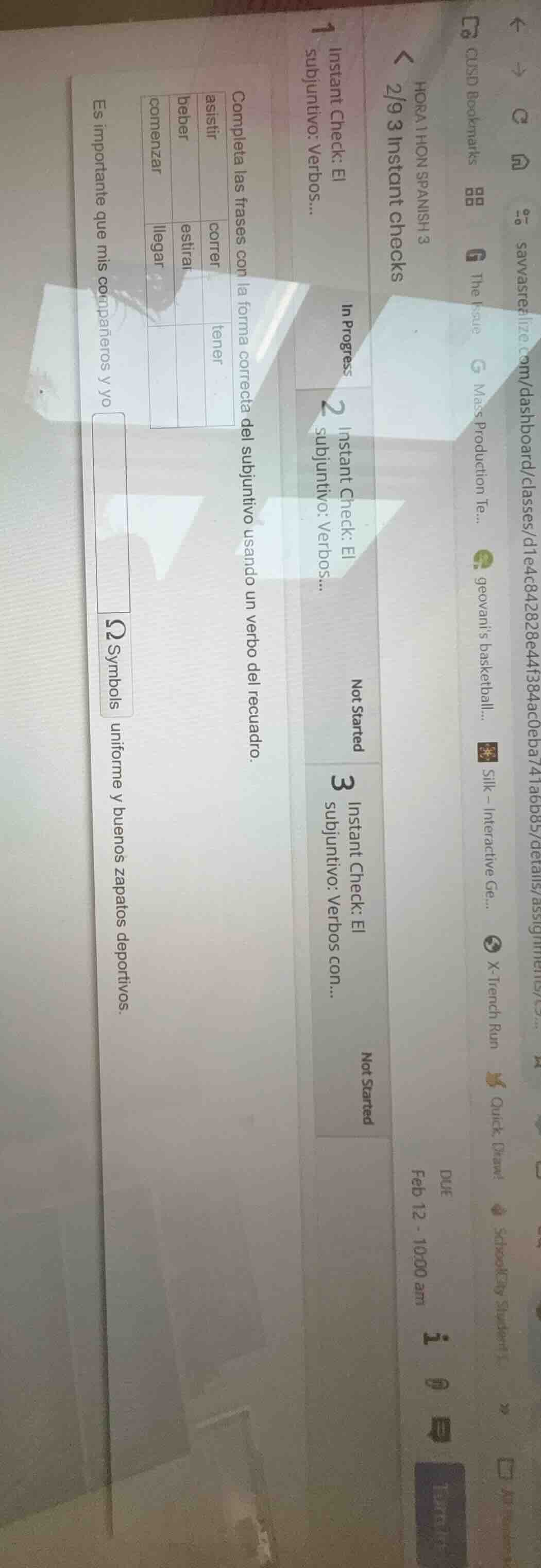 hora 1 hon spanish 3 2/9 3 instant checks instant check: el 1 subjuntiv…