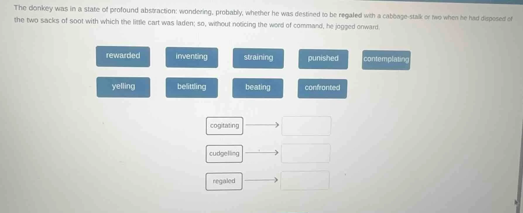 the donkey was in a state of profound abstraction: wondering, probably,…